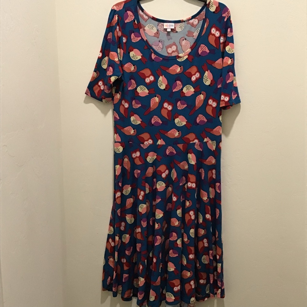 Lularoe Nicole dress, bird print, 2XL